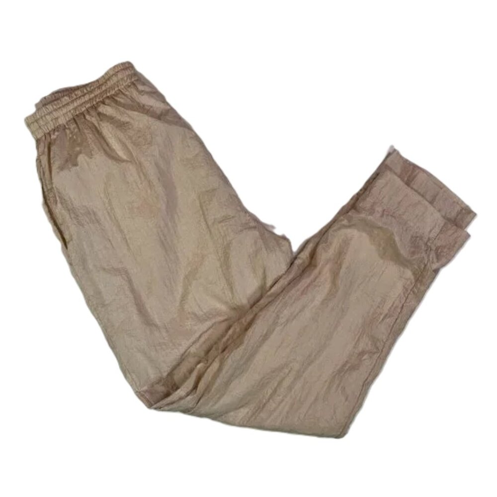 Vintage 90s Lavon Track Pants Shimmer Metallic Gold Tan Nylon Size L - Picture 2 of 14